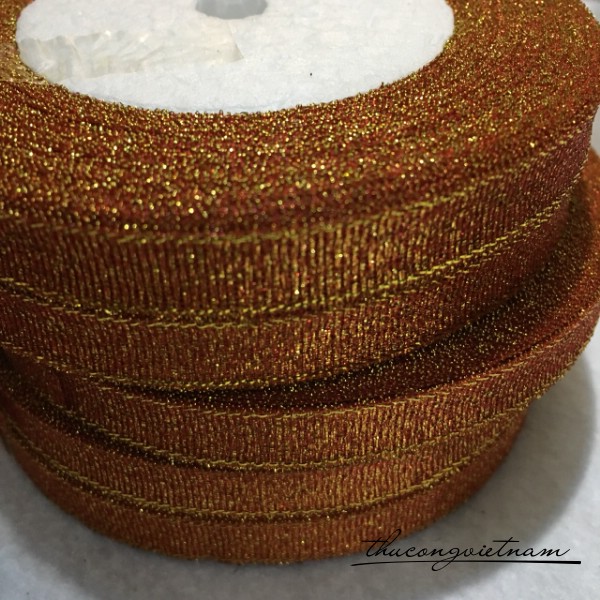 Ruy băng kim tuyến màu cam bản 1cm